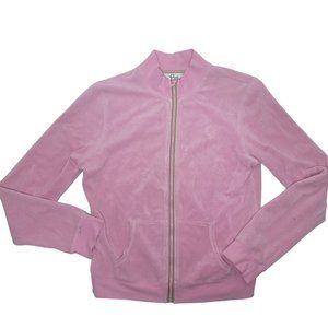 Lilly Pulitzer white label pink velour zip up y2k sweater jacket size 6